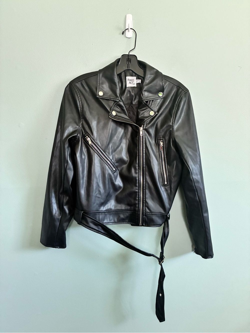 Princess Polly Women's Black Faux Leather Cropped Asym Punk Moto Jacket Sz 6